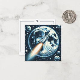 Klappkarte für den Rocket Moon Space Monogramm Mitteilungskarte