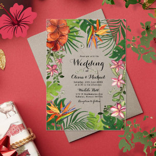 Klare Acryl-Hochzeitseinladung im tropischen Flora Acryleinladungen