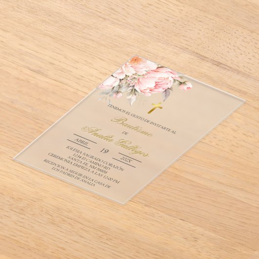 Klare Acrylbläserne spanische Taufe Acryleinladungen (Ablage )