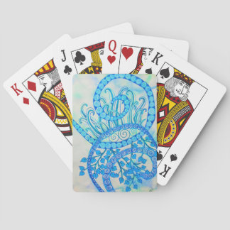 Klare blaue abstrakte Spiralen und Pflanzen Spielkarten