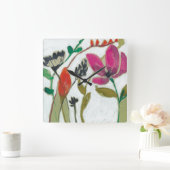 Klare Blumen Quadratische Wanduhr (Zuhause)