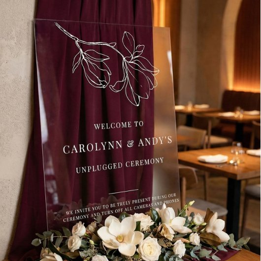 Klare, minimalistische, nicht fixierte Hochzeitsfe Acrylschild