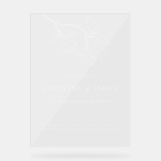 Klare, minimalistische, nicht fixierte Hochzeitsfe Acrylschild (Vorderseite)