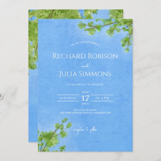 KLARE Save the Date Einladung / Aquarellbaum (Vorne/Hinten)