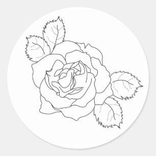 Klare Schönheit: Line-Art-Rosen-Aufkleber Runder Aufkleber