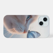 Klare Telefonzelle - Niedliche Katze mit Schmetter iPhone 15 Hülle (Rückseite (Horizontal))