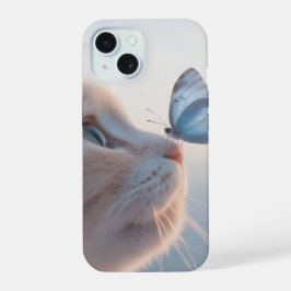 Klare Telefonzelle - Niedliche Katze mit Schmetter iPhone 15 Hülle
