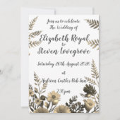 Klare und leichte Hochzeit mit goldener Blüte Einladung (Vorderseite)