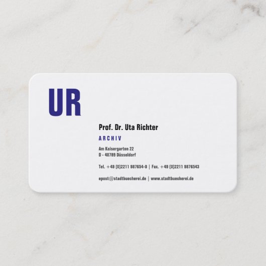 Klare Visitenkarte mit blau (Vorderseite)