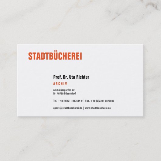 Klare Visitenkarte mit orange (Vorderseite)