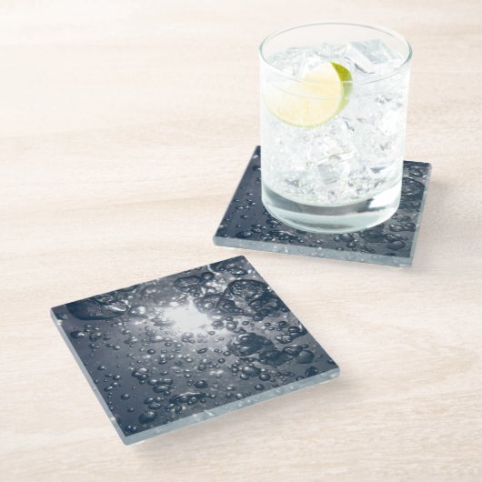 Klare Wasser-Blasen Glasuntersetzer (Schrägansicht)