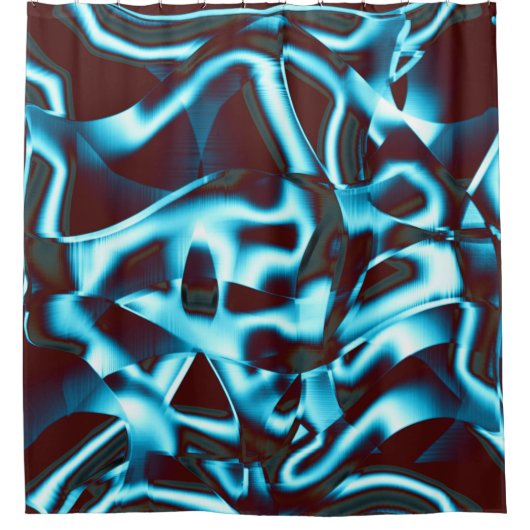 Klare Zyantönen in abstrakten Bändern in dunkelrot Duschvorhang (Vorderseite)