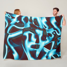 Klare Zyantönen in abstrakten Bändern in dunkelrot Fleecedecke