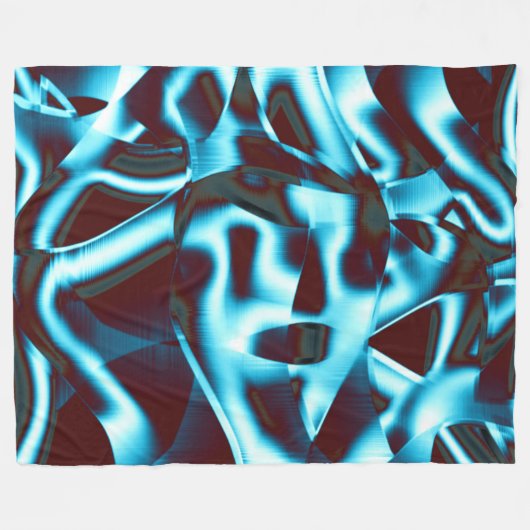 Klare Zyantönen in abstrakten Bändern in dunkelrot Fleecedecke (Vorderseite (Horizontal))