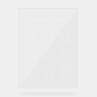 Klarer Acryl-Sitzplan Weißer Text Hochzeit Acrylschild