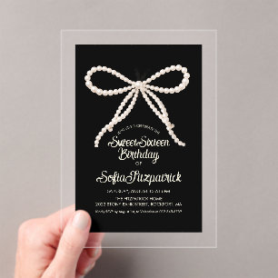 KLARER ACRYLIC Sweet 16 Schwarz Weiß Perlen-Schlei Acryleinladungen