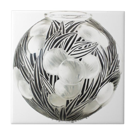 Klarer Kunst-Dekovase mit geätztem schwarzem Fliese (Vorderseite)