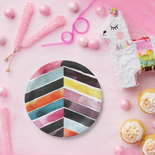 Klarer Watercolor Zickzack I Pappteller (Party)