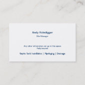 Klärgrube, die durch einen Gräber nachgefüllt wird Visitenkarte (Rückseite)