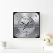 Klarinette ~ Blatt Musik ~ Pinsel Silber Farbe ~ Quadratische Wanduhr (Zuhause)