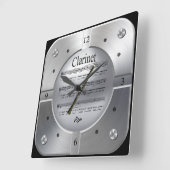 Klarinette ~ Blatt Musik ~ Pinsel Silber Farbe ~ Quadratische Wanduhr (Winkel)