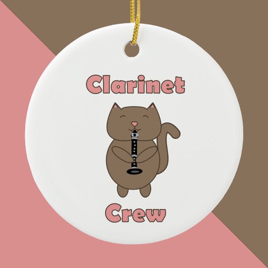 Klarinette Crew Katze Niedlich braun rosa Keramik Ornament