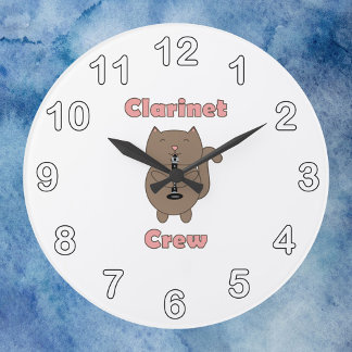 Klarinette Crew Pink Brown Cat Große Wanduhr