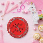 Klarinette, farbiger roter Hintergrund, Pappteller (Party)