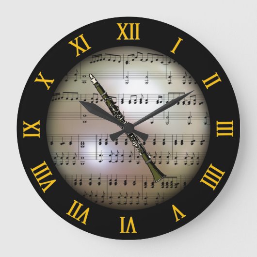 Klarinette ~ Hintergrund "Der musikalische Planet" Große Wanduhr (Vorderseite)