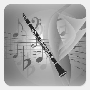 Klarinette mit musikalischen Akzenten Quadratischer Aufkleber