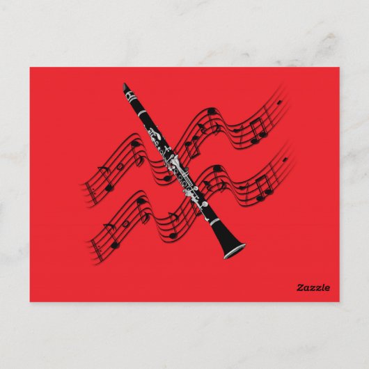 Klarinette mit rotem Hintergrund Postkarte (Rückseite)