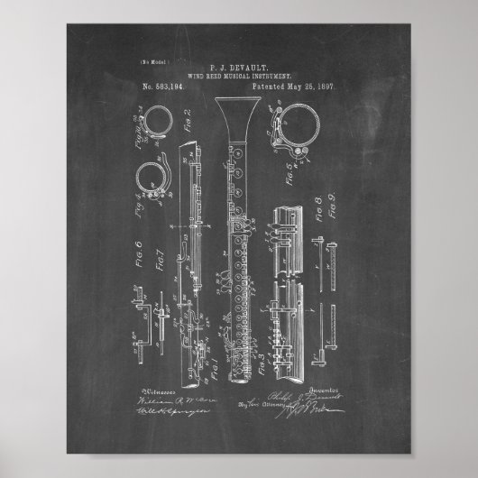 Klarinette Patent - Chalkboard Poster (Vorne)