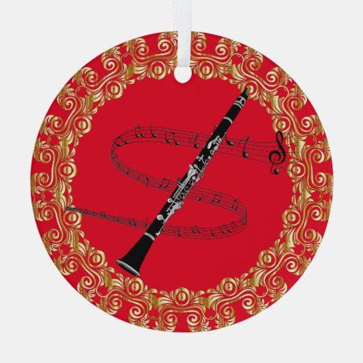 Klarinette, rot und gold ornament aus glas (Rückseite)