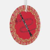 Klarinette, rot und gold ornament aus glas (Vorderseite Rechts)