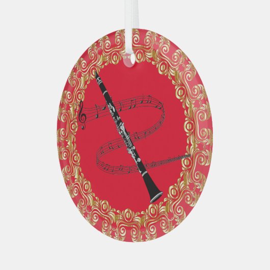 Klarinette, rot und gold ornament aus glas (Vorderseite links)