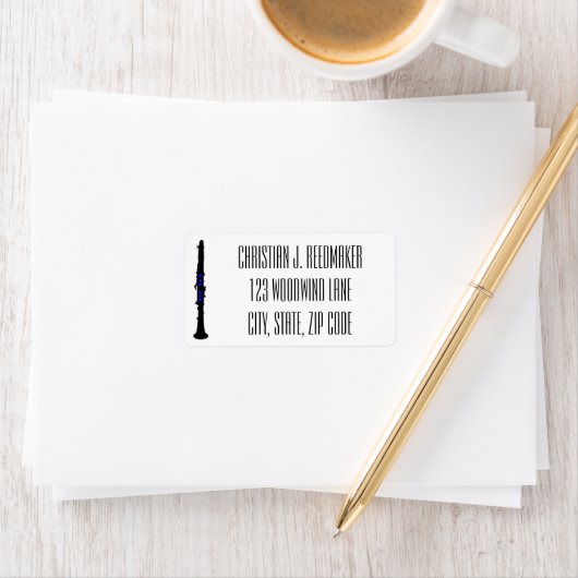 Klarinette Schwarze Silhouette Klarinette blaue To Adressaufkleber (Insitu)