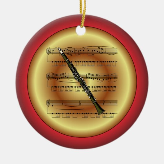 Klarinette~Sheet Music~Red/Green/Gold~Christmas~ Keramik Ornament (Vorne)