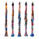 Klarinette Skulptur, farbige Klarinettenstatuette Freistehende Fotoskulptur<br><div class="desc">Farbenfrohe Clarinets Geschenk Statuette von Juleez mit handgemalten Klarinetten von der Künstlerin Julie Borden. Whimiskale Klarinetten mit hellen Farben.</div>