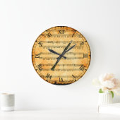 Klarinette ~ Vintager Notenhintergrund ~ Einzigart Große Wanduhr (Zuhause)