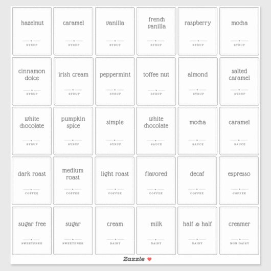 Klarsichtige 2 x 2,5" Aufkleber für das Coffee Bar (Blatt)