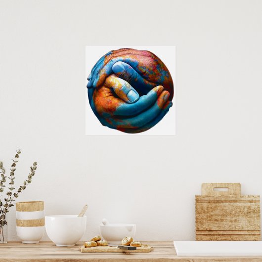 Klaspelte Hände bilden Planet Erde Weltfrieden Poster (Küche)
