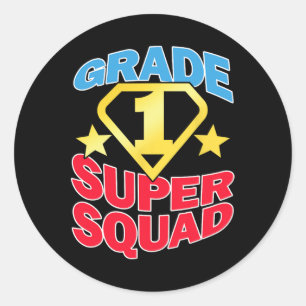 Klasse 1 Super Squad Superhero Teacher Team Runder Aufkleber