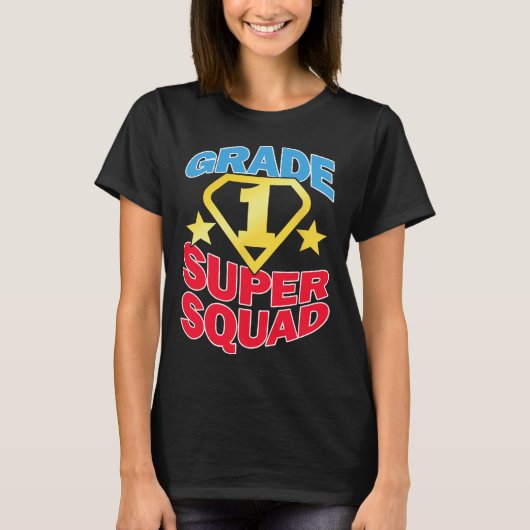 Klasse 1 Super Squad Superhero Teacher Team T-Shirt (Vorderseite)