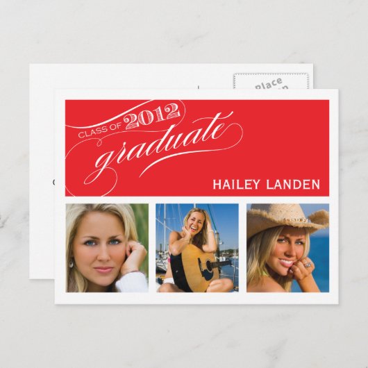 Klasse 2012 Einladung Postkarte | Rot (Vorne/Hinten)