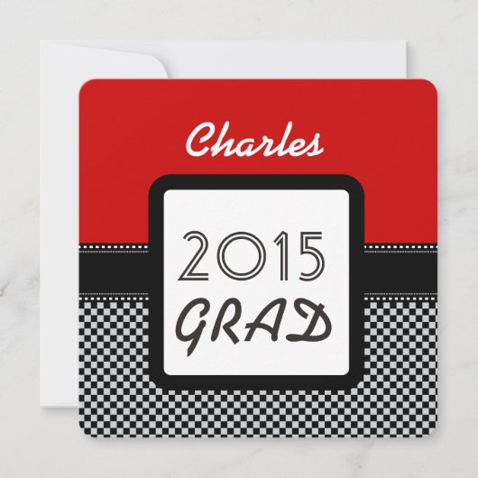 Klasse 2015 oder JEDES JAHRES Red Black Karos A10A Einladung (Vorderseite)
