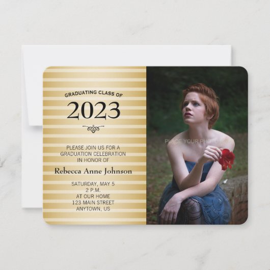 Klasse 2016, Gold Stripes Foto Abschluss Einladung (Vorderseite)