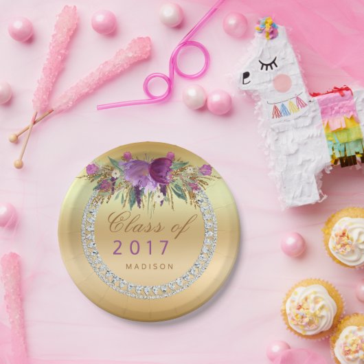 Klasse 2017 des Blumen-Diamant-GoldAbschlusses Pappteller (Party)