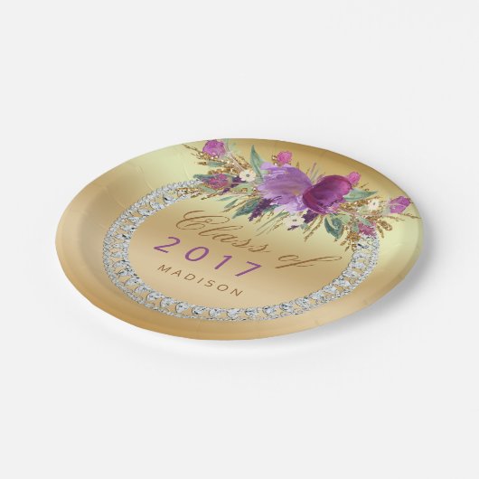 Klasse 2017 des Blumen-Diamant-GoldAbschlusses Pappteller (Schrägansicht)