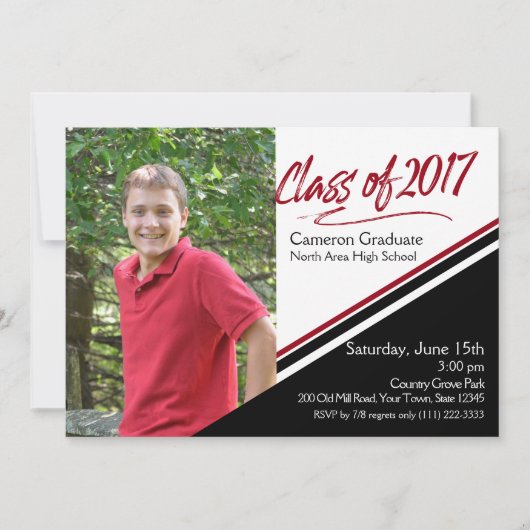Klasse 2017 Handschrift Schwarzes und Rotes Foto Einladung (Vorderseite)