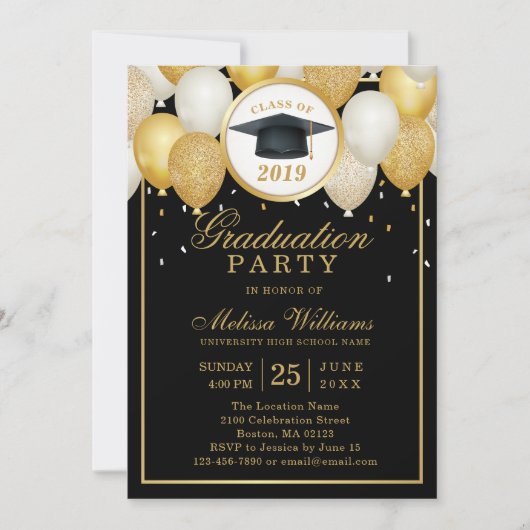 Klasse 2019 Eleganter Moderner Schwarzer Abschluss Einladung (Vorderseite)
